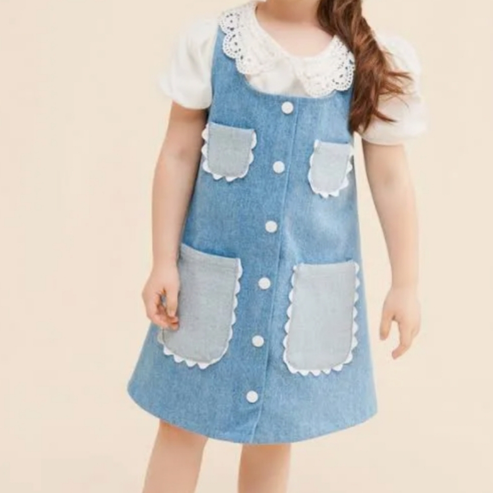 Carleen Girls Size 8 Denim Pocket Dress